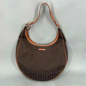 Kate Spade Crescent Hobo Bag Brown Monogram Canvas Leather Trim Preppy Chic